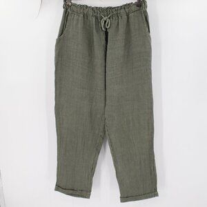 Meo Meli Pants Womens 30 Linen Lagenlook Straight Leg Cropped Drawstring Italian